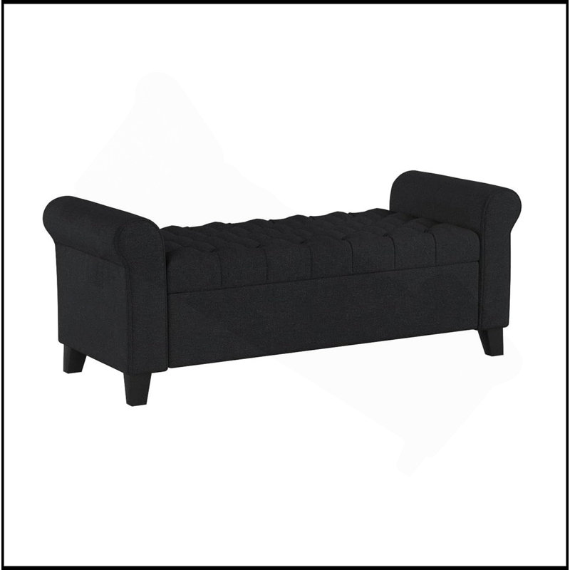 Stylish Storage Ottoman With Button Tufting And Rolled Arms, A Versatile And Elegant Addition To Any Room., Dark Gray