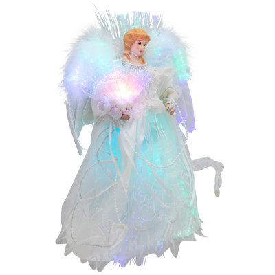 Décoration pour sommet de sapin de Noël en forme de fibre d'ange avec colombe - 12 po - blanc