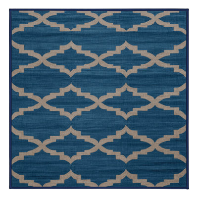 Machine Washable Trellis Blue Area Rug