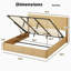 Structure de lit très grand avec rangement relevable, lignes courbes ondulées en bois, rangement hydraulique / aucun sommier nécessaire