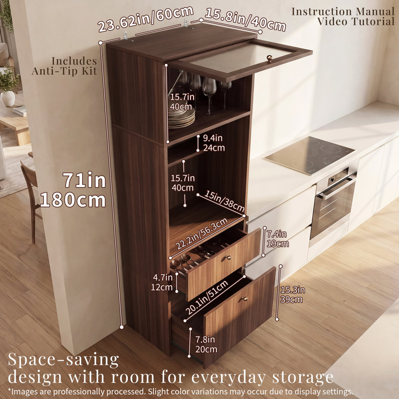 Armoire de rangement pour micro-ondes 2 pièces, Brun