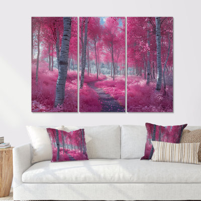 Bouleaux roses, chemin forestier, Panorama III, ensemble d'art mural forêt