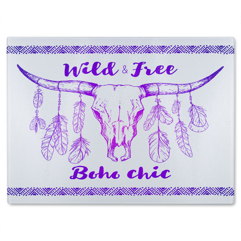 Boho Chic Native American Glass Chopping Board, 40cm L x 28cm W