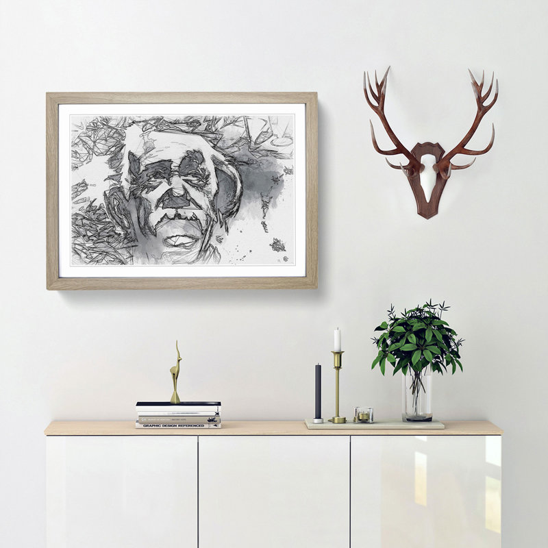 Albert Einstein Graffiti in Abstract - Picture Frame Drawing Print, Oak Framed, 62cm H x 87cm W x 2cm D