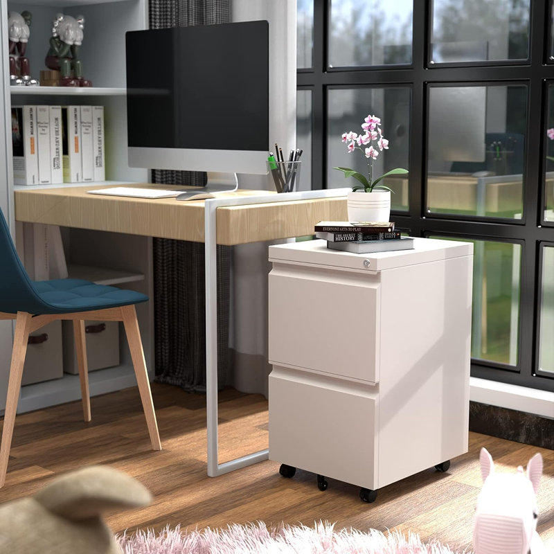 Kristiina 2-Drawer Mobile Vertical Filing Cabinet, Lockable Metal File Cabinet for Office Use, White