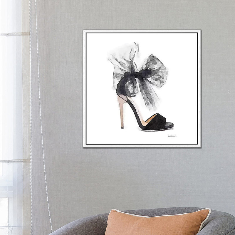 Fashion Shoe in Black Sheer, Square 1 Piece Painting on Canvas, 93.98 cm H x 93.98 cm W, White Framed Canvas