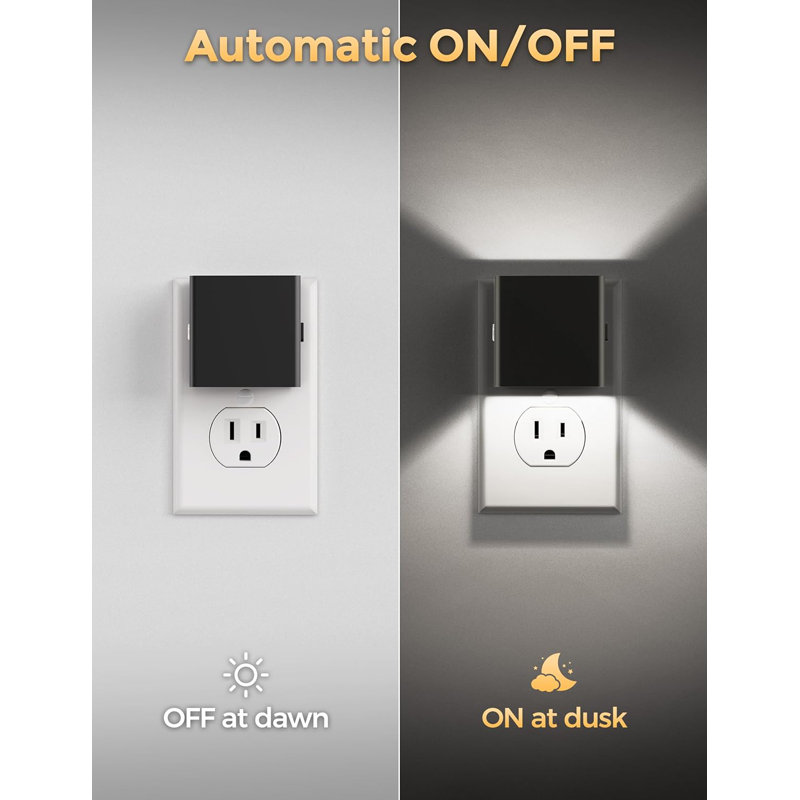 Night Light 2-Pack Plug In Wall Lights Dimmable With Light Sensor 5000K Daylight White Modern Nightlight For Bathroom Hallway Kitchen Decor