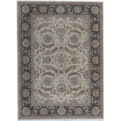 Tapis crème et noir noué à la main de haute qualité