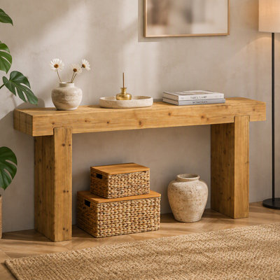 63" Solid Wood Console Table – Rustic Farmhouse Sofa Table for Entryway, Hallway, or Behind Couch, Narrow Rectangular Design