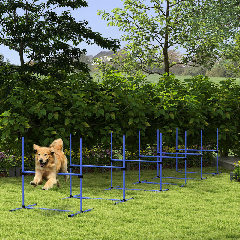 Ensemble de dressage pour chien avec 6 barres de saut à hauteur réglable, 6 sachets de transport bleu