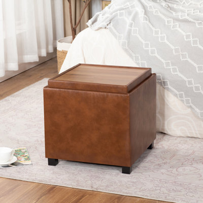 Repose-pieds carré avec rangement en similicuir avec plateau réversible