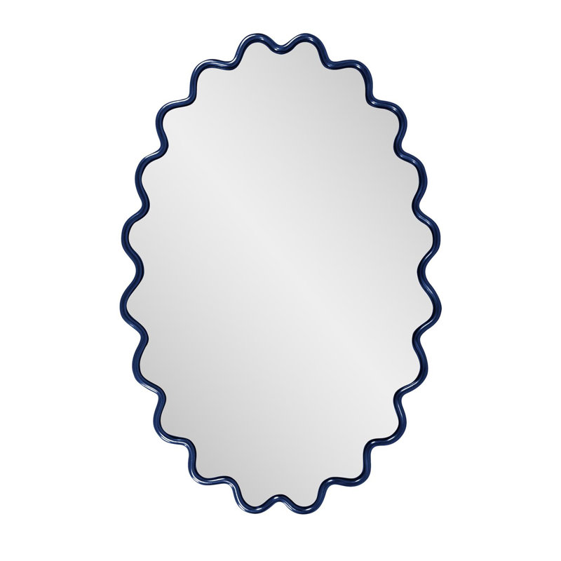 Anders Modern Wavy Framed Oval Wall Mirror, Navy