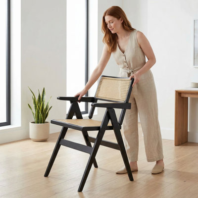 Bamboo Folding Chairs Lightweight And Sturdy Space Saving Design No Assembly Required Comfortable Breathable Backrest And Armrests Perfect For Dining Room Balcony Or Cafe Available In Three Colors | 1Pc