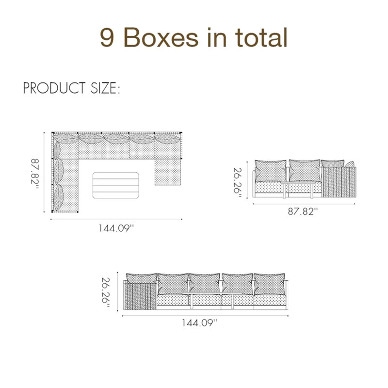 9 Pieces Patio Conversation Sets with Ottoman, All Weather L-shaped Outdoor Couch Sectional Set with Cushion, Patio Conversation Set for Garden Poolside Backyard Gray