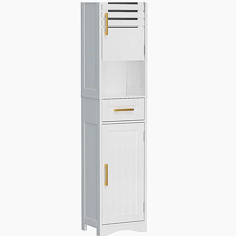 Tall Bathroom Storage Cabinet, Narrow Slim Freestanding Cabinet with 1 Drawer and 2 Doors