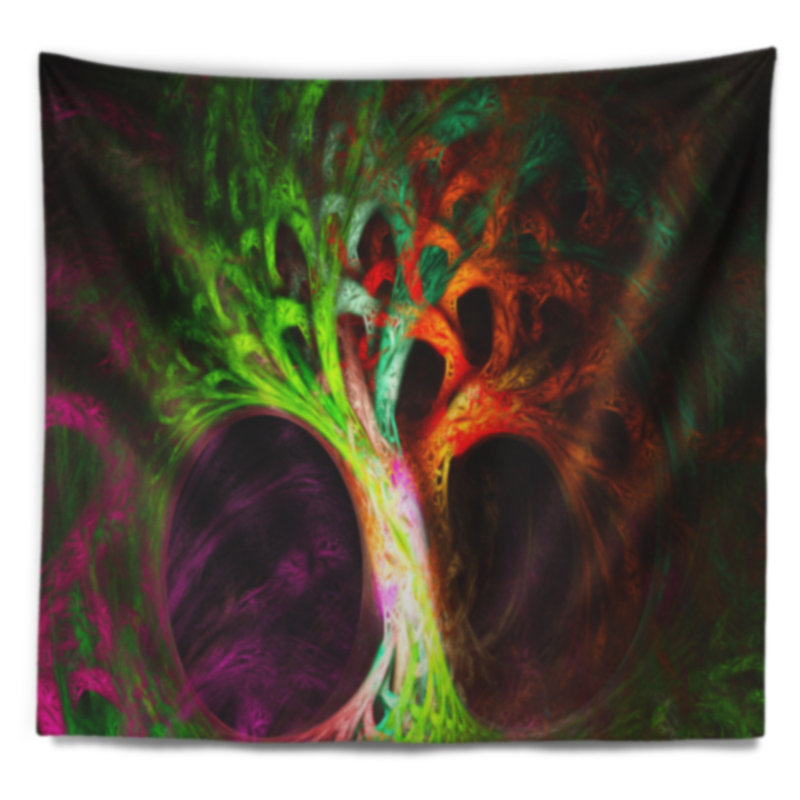 Tapisserie abstraite arbre magique vert psychédélique, H 78 po x l 92 po