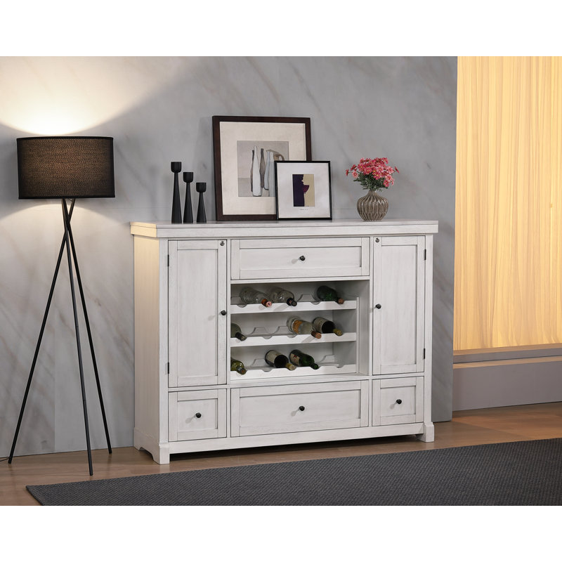 Solid Wood 60" Spirit Cabinet with Wine Rack, White