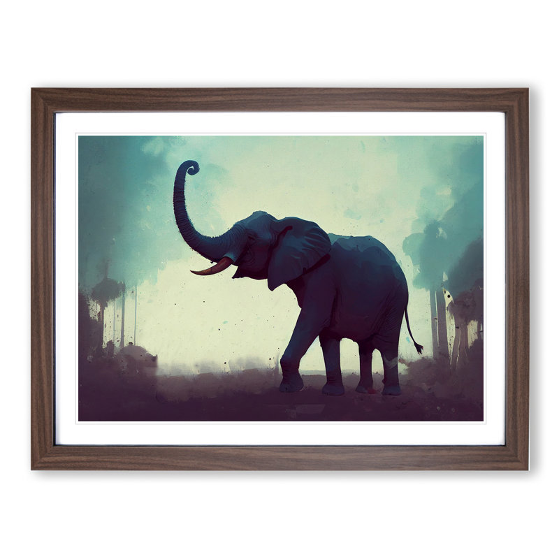 Elephant - Single Picture Frame Print, 46cm H x 64cm W x 2cm D, Walnut 