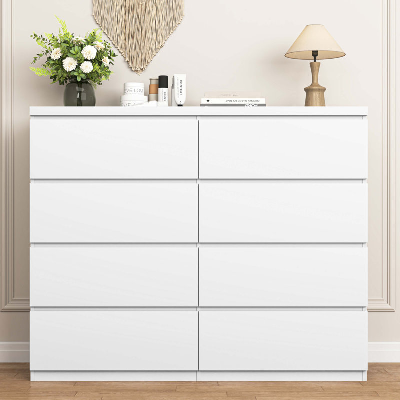Commode 8 tiroirs pour chambre à coucher, Blanc