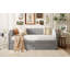 Lit de jour simple en velours rembourré avec couchette escamotable, gris-149336261