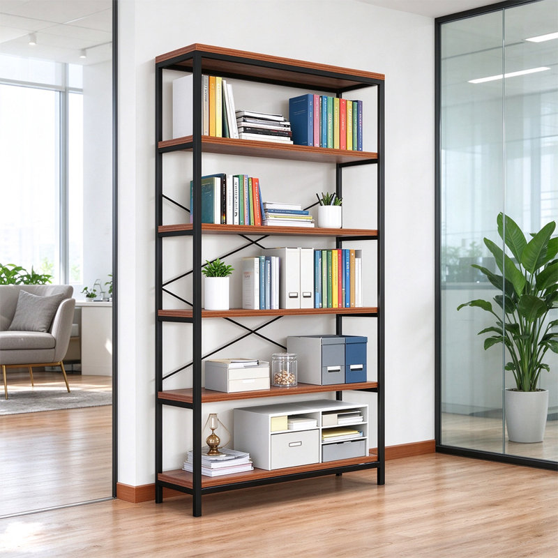 Heavy Duty Tall Freestanding Bookshelf, Industrial Storage Organizer with Metal Frame, Vintage Display Unit for Living Room, Bedroom & Home Office
