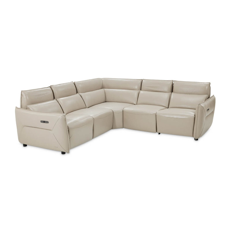 Canapé modulaire en cuir 5 pièces Verona, blanc neige, Cuir véritable gris