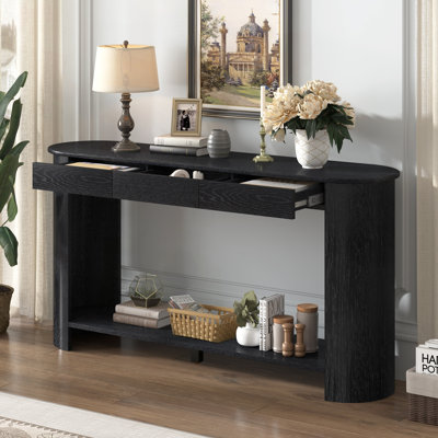 Console 59,8 "en placage de chêne avec 3 tiroirs et une conception semi-circulaire
