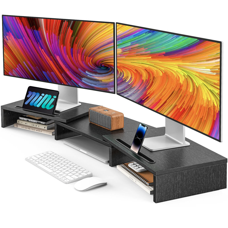Support double pour 2 moniteurs, support pour bureau, support d'ordinateur réglable avec 2 fentes, support multifonctionnel pour bureau