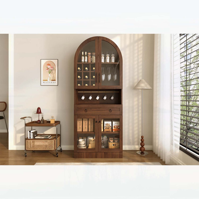 Grande armoire de bar arquée, idéale pour un décor de maison de campagne moderne, Walnut