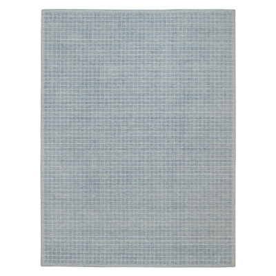 9'1"x12' Faded Denim Blue, Modern Plain Decor Box Design, Loomed Knotted, Pure Wool, Soft to the Touch, Oriental Rug