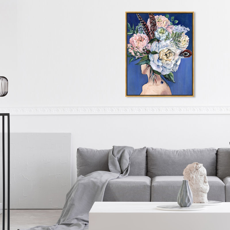 «Beautiful Floral Hair», impression sur toile, Toile encadrée flottante dorée, H 37,5 po x l 31,5 po