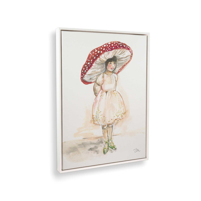 «Mushroom Girl» par Jessica Mingo, reproduction d'art, L 24 po x H 32 po, Blanc, Toile avec cadre