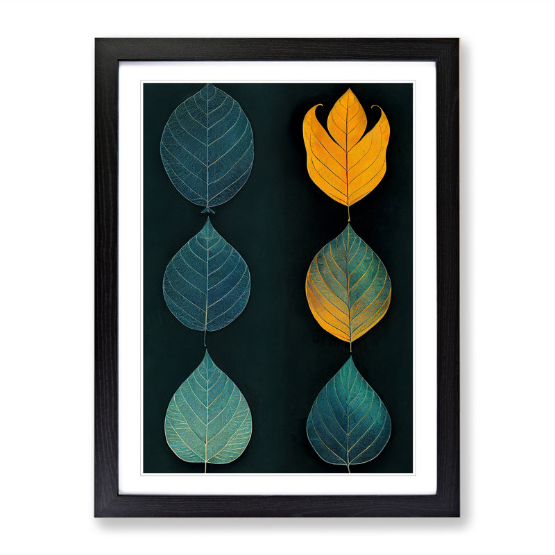 XV1022-743X Leaves No.4 - Single Picture Frame Print, Black, 64cm H x 46cm W x 2cm D