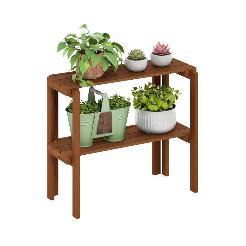 Étagère polyvalente pour l'extérieur Shanda, support pour plante, 2 niveaux, naturel