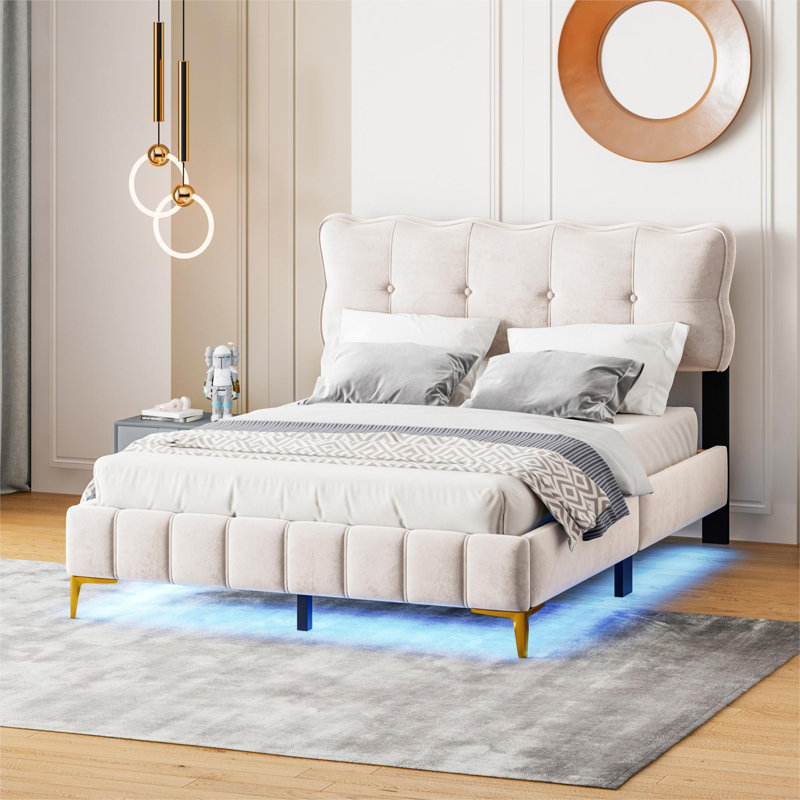 Celena Upholstered Bed, Grey, European Double (140 x 200cm)