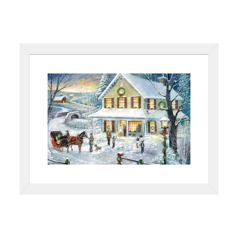 «Christmas visite» par Ruane Manning - reproduction d'art, H 16 po x l 24 po x P 1 po, Papier encadré blanc, Blanc
