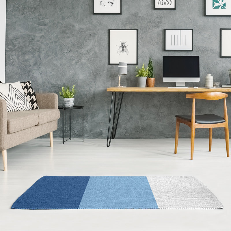 Tapis bleu royal/bleu poudre tissé à plat Kansas, Rectangle 4 pi x 6 pi