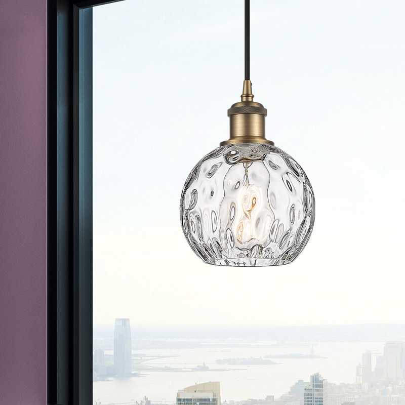 Luminaire suspendu sphère 1 lumière Roxane, Ampoule non incluse, H 8 po x l 6 po x P 6 po, Laiton brossé