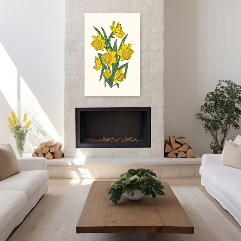 Jaune vif, jonquilles jonquilles, art mural nature, H 48 po x l 32 po