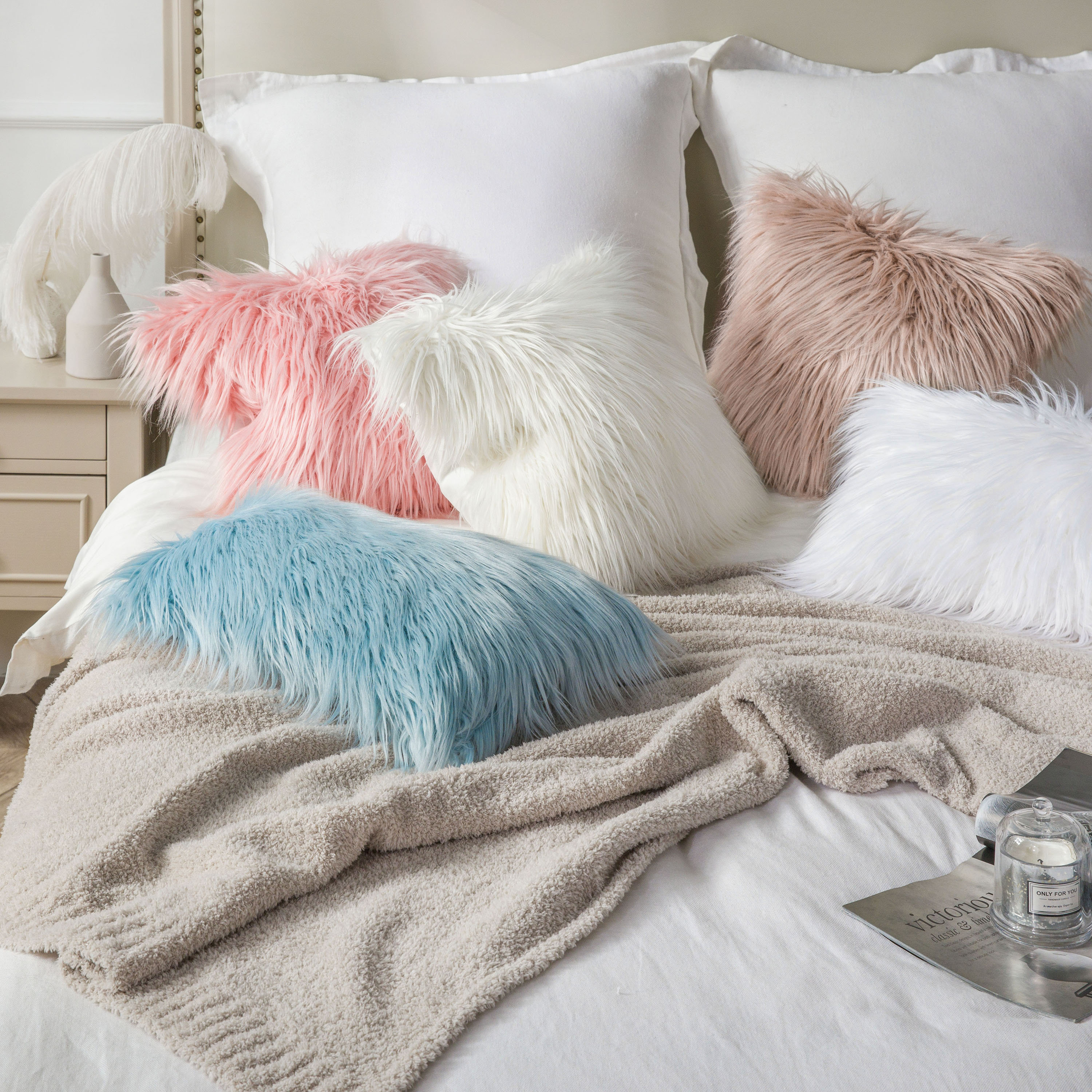 Cream fur outlet throw pillow