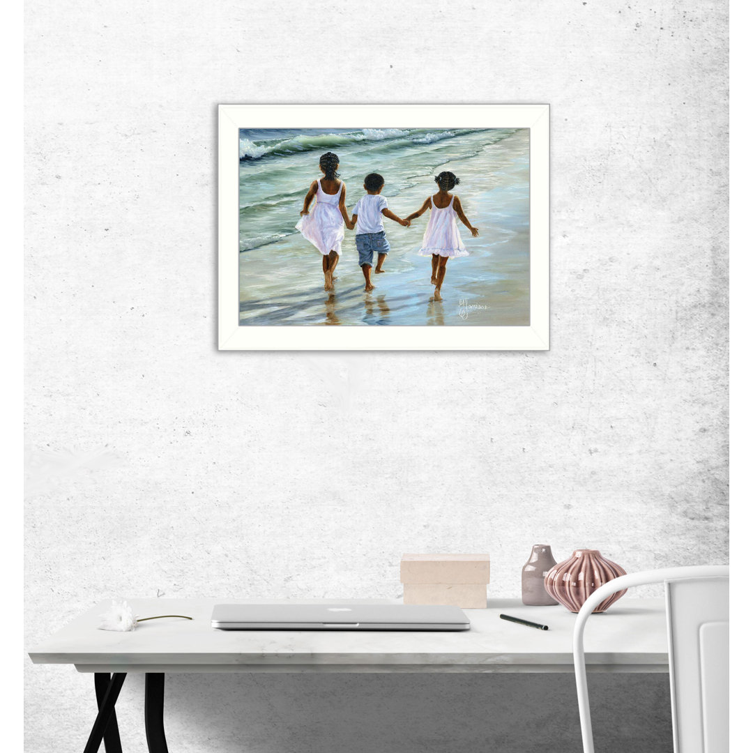 Running on the Beach Framed Wall Art for Living Room, Home Wall Decor Print by Georgia Janisse Highland Dunes