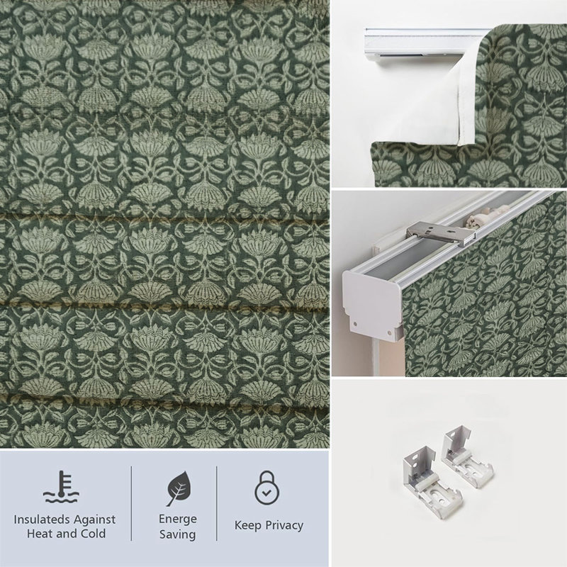 Fabdivine Modern Gray Corded Blinds Handmade 100% Blackout Cotton Roman Shade with Floral Block Print for French Doors, Windows and Rooms, Hall Window Treatment, Ulta Kamal