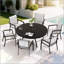 Table de salle à manger ronde pour l'extérieur durable pour 6 à 7 personnes, avec trou pour parasol et finition grès élégante-1404656006-1404656007