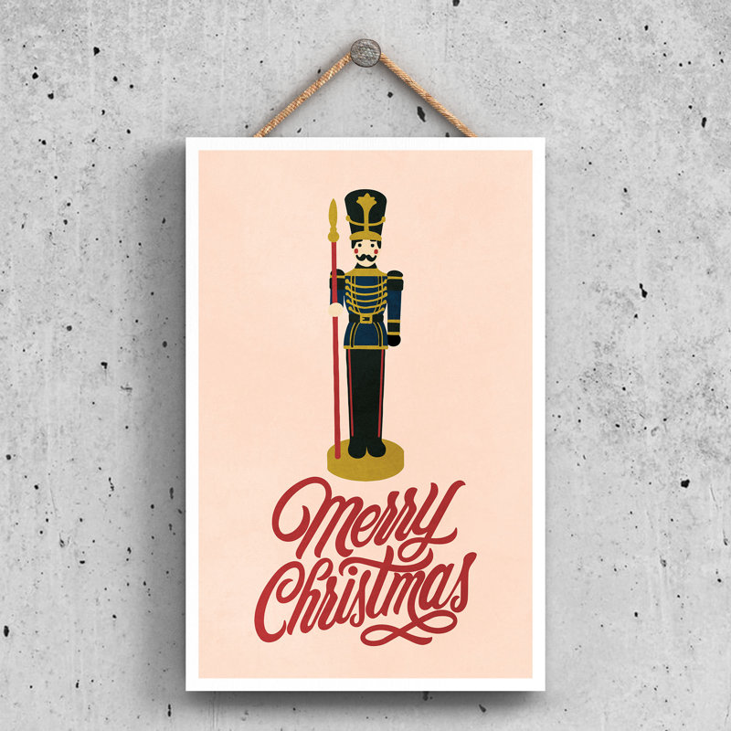 Xmas Merry Christmas Nutcracker Wooden Plaque, 28.5cm H x 18.5cm W x 0.9cm D, Pink/Red