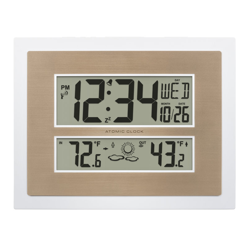 Atomic Digital Wall Clock with Temperature & Forecast in Black/Silver, White/Champagne