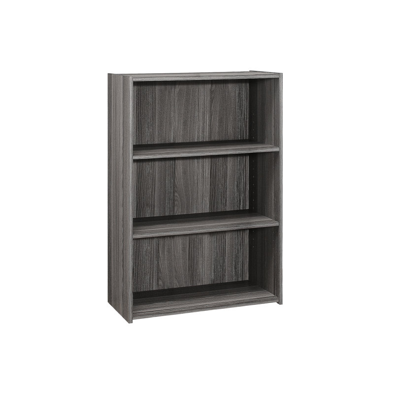 36 po, bibliothèque à 4 niveaux, bibliothèque, stratifié gris, transitionnel, bureau, chambre à coucher, peu encombrant, 2 tablettes réglables, 1 tablette fixe, bibliothèque