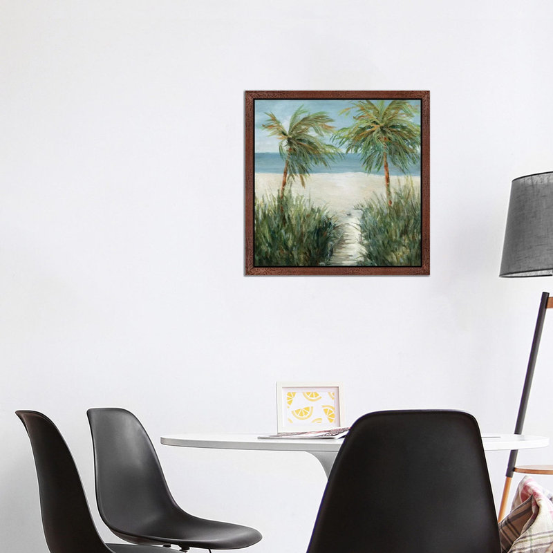 Sandy Beachwalk - Wrapped Canvas Painting, 45.72 cm H x 45.72 cm W, Brown Floater Framed Canvas