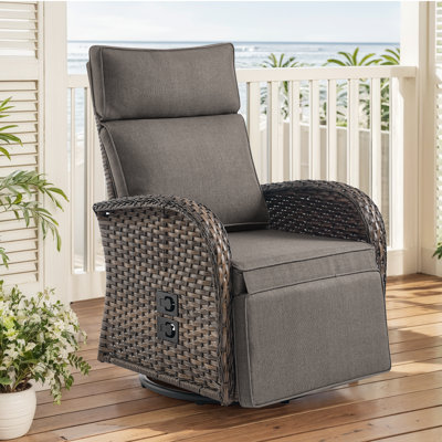 Outdoor All-Weather PE Wicker Adjustable Reclining Lounge Chair With Cushions, Swivel Recliner Chair