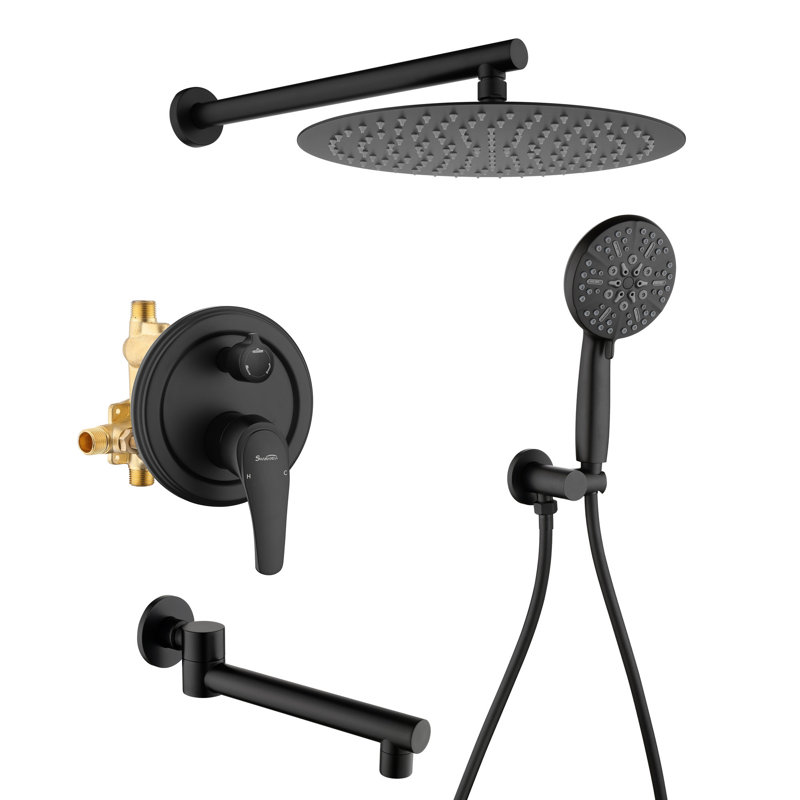 Rain Shower System With Tub Spout 3 Function Shower Faucet Set Contain 12 Inch Shower Head And Handheld Shower Trim Kit Valve Cartridge Included