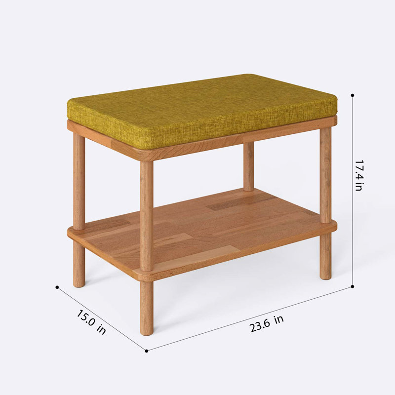 Banc de salle à manger Queens, banc en bois de hêtre massif pour la cuisine et le vestibule, H 17,4 po x l 23,6 po x P 15 po